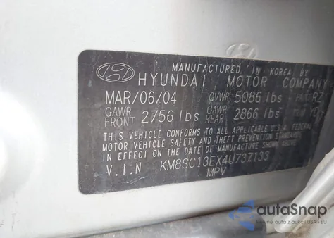 2004 Hyundai Santa Fe Gls/Lx из США, поврежденный, VIN KM8SC13EX4U737133